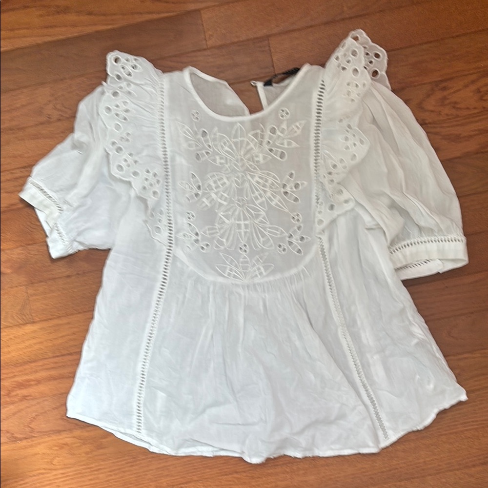 Zara White Eyelet Lace Women's Top XS